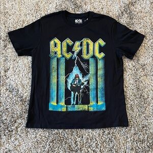 AC/DC Black Tee with Electric Blue and Yellow Design